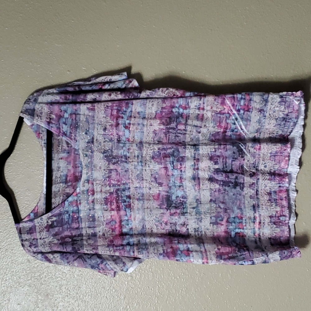 Maurices Burnout Multi-colored Jeweled Neckline Detail Size 2 Purple Shirt